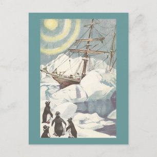 Pinguine und Schiff stecken im Eis Postkarte