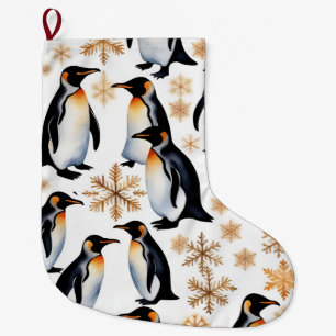 Pinguine und Schneeflocken Großer Weihnachtsstrumpf