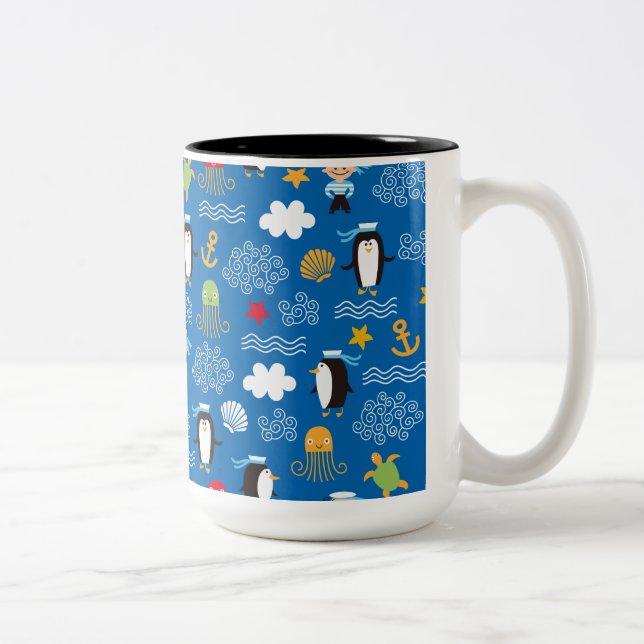 Pinguine und Seeleute Zweifarbige Tasse (Rechts)