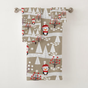 Pinguine und Weihnachtsbäume Badhandtuch Set
