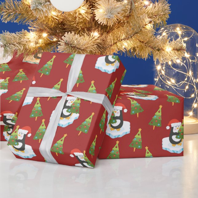 Pinguine und Weihnachtsbäume Geschenkpapier (Feiertage)