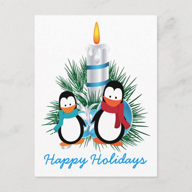 Pinguine und Weihnachtsgebräuche Feiertagspostkarte (Vorderseite)