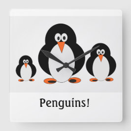 Pinguine Wall Clock mit Option für benutzerdefinie Quadratische Wanduhr