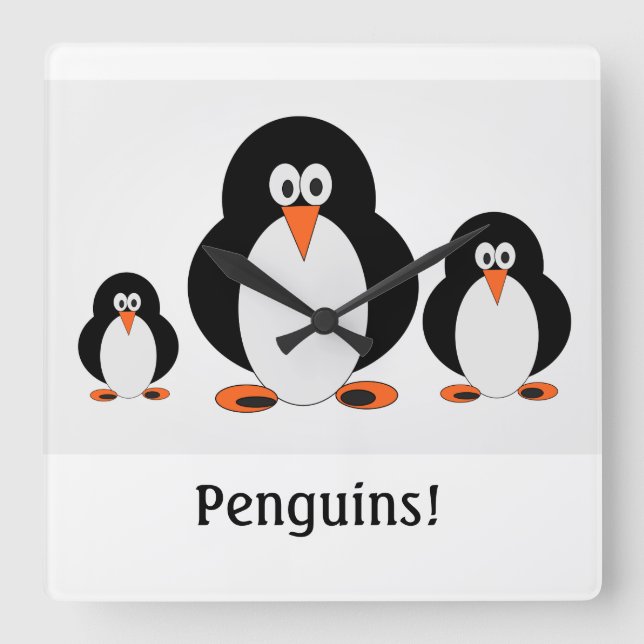 Pinguine Wall Clock mit Option für benutzerdefinie Quadratische Wanduhr (Vorderseite)