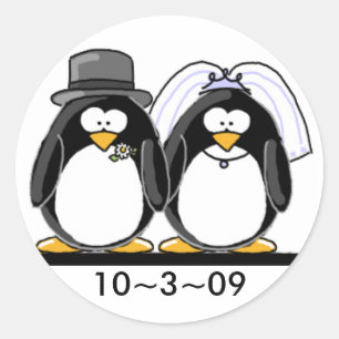 Pinguine Wedding Runder Aufkleber