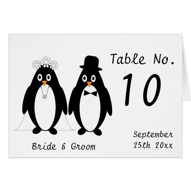 Pinguine Wedding Tischnummer (Vorderseite (Horizontal))