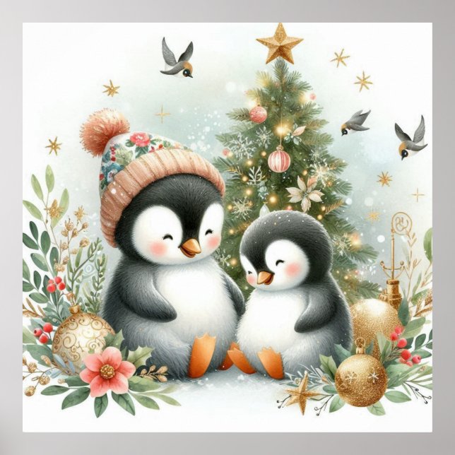 Pinguine Weihnachten Poster (Vorne)