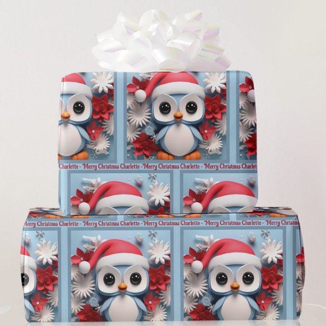 Pinguine Weihnachtsgeschenk mit Individuelle Name  Geschenkpapier (Von Creator hochgeladen)