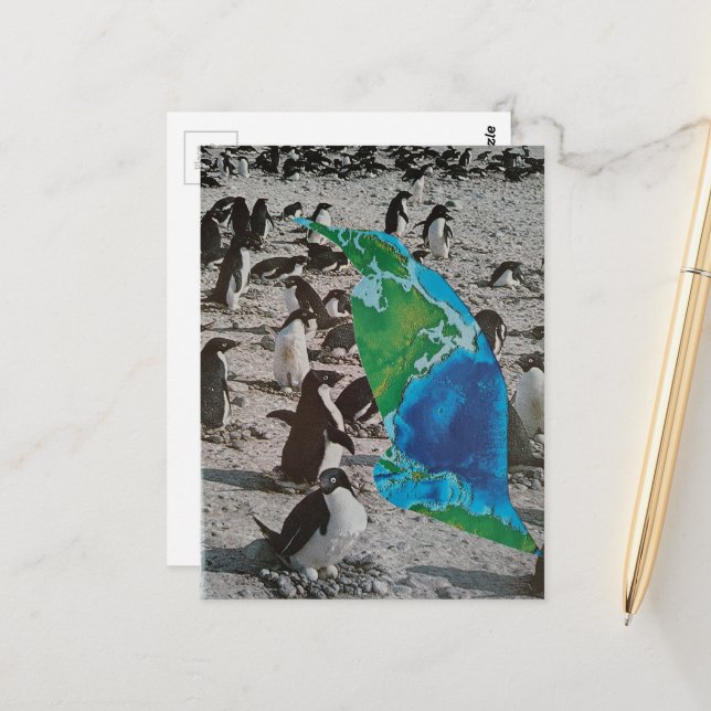 Pinguine Wildtier Collage Postkarte (Vorderseite/Rückseite Beispiel)