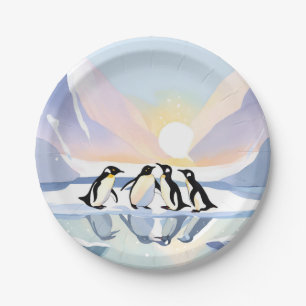Pinguine Winter Aquarell   Schnee und Eis Süß Pappteller