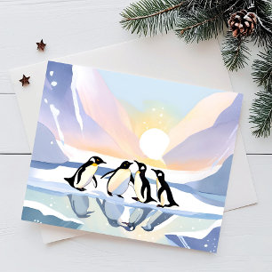 Pinguine Winter Aquarell   Schnee und Eis süß Postkarte