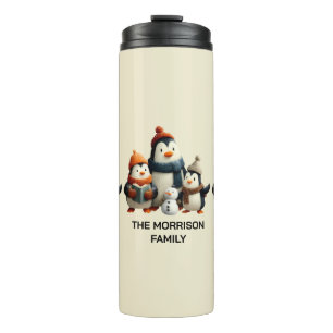 Pinguinfamilie im Winter mit Schneemann Thermosbecher