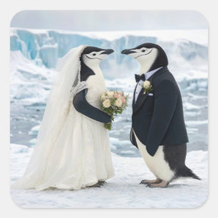 Pinguinhochzeit auf einem arktischen Gletscher Quadratischer Aufkleber