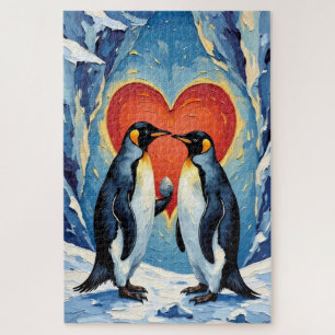 Pinguinhofzeremonie mit Valentins-Eisherz Puzzle