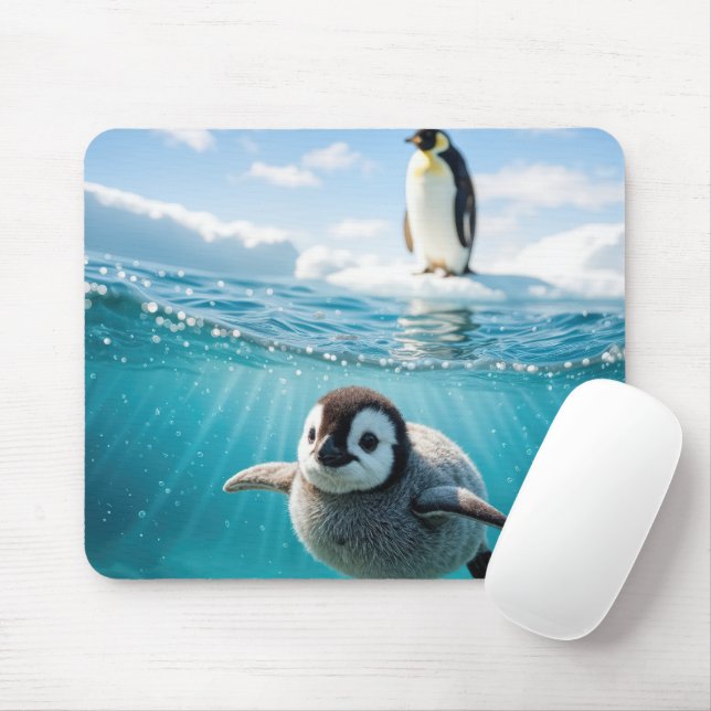 Pinguinküken Schwimmt In Arktischem Wasser Mousepad (Mit Mouse)