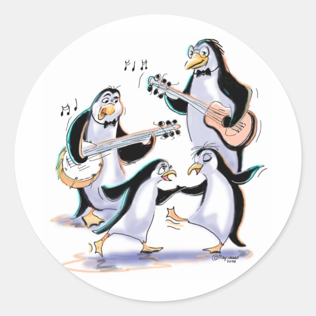 Pinguinmusiker Runder Aufkleber (Vorderseite)