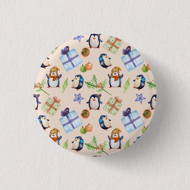 Pinguinparty – festlicher Winterspaß Button (Vorderseite)