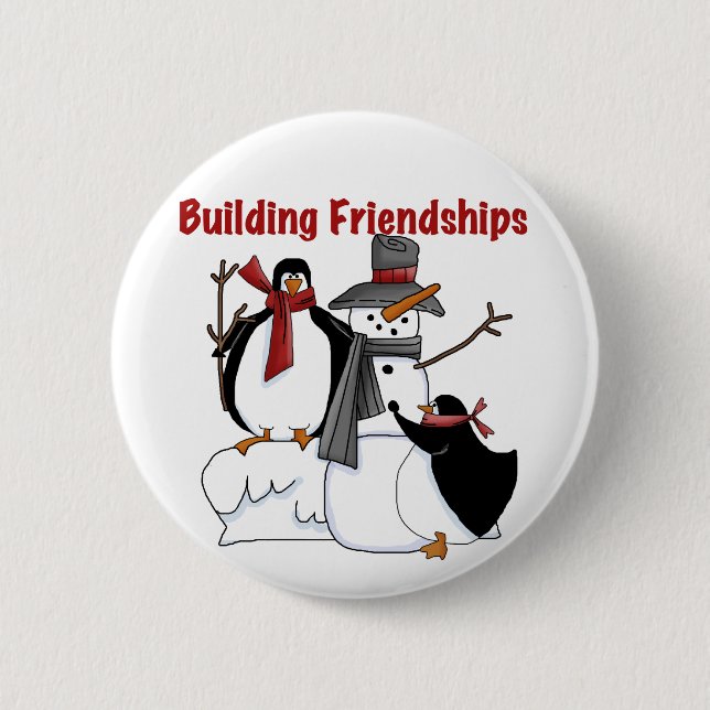 Pinguins Gebäude Freundschaftskleidung - Geschenke Button (Vorderseite)