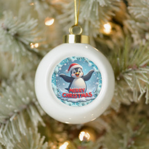 Pinguin's Winter Wonderland" - Niedliche Weihnacht Keramik Kugel-Ornament