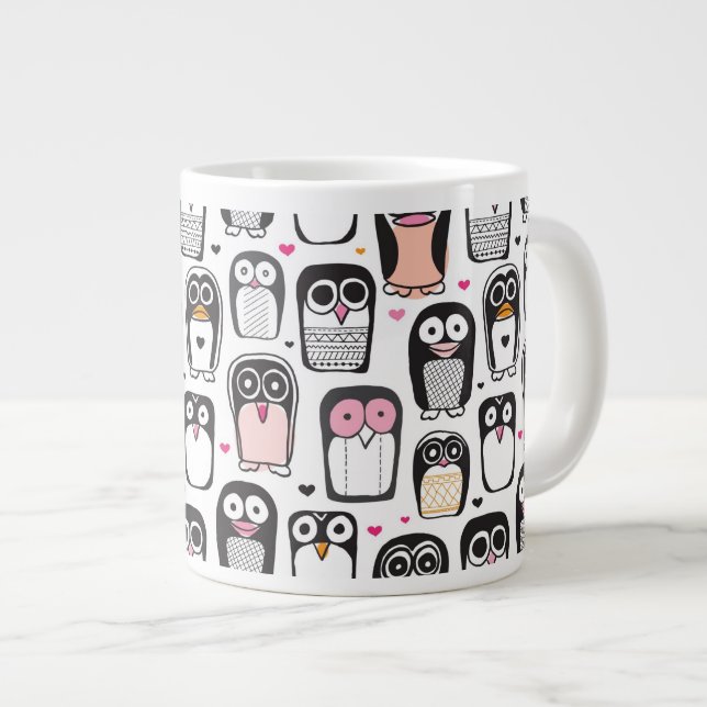 Pinguinvogel-Illustrationshintergrund Jumbo-Tasse (Vorderseite Rechts)