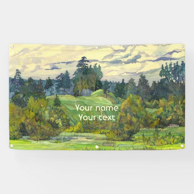 Pinien malen Wasserfarbe auf Seide Banner (Horizontal)