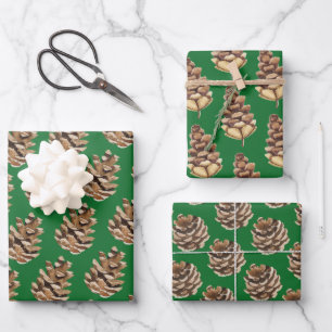 Pinienbäume auf Grün Geschenkpapier Set