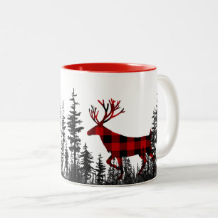 Pinienwald Buffalo Kariert Stag Deer Zweifarbige Tasse