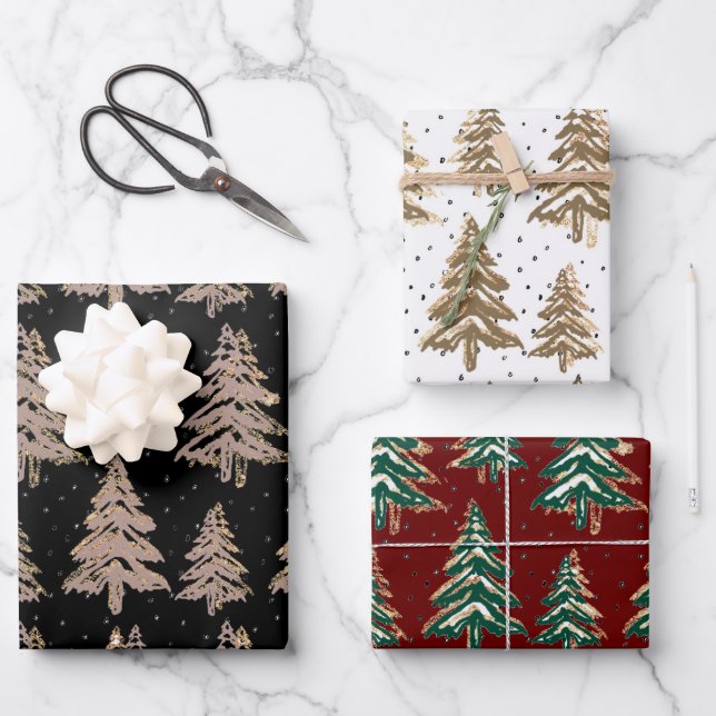 Pinienwald Gold spuckt Urlaubspapiere Geschenkpapier Set (Vorderseite)