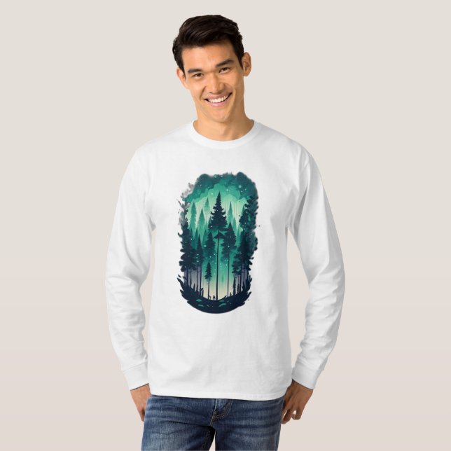 Pinienwald Landschaft Long Sleeve T-Shirt (Vorne ganz)