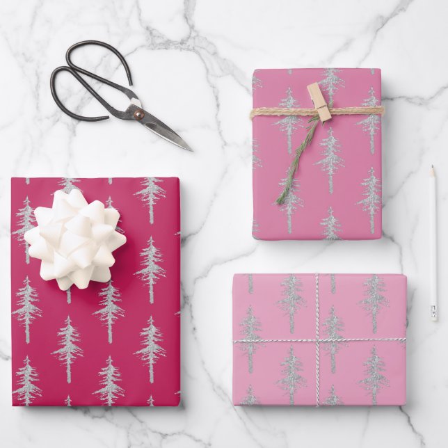 Pinienwald Rosa Himbeere Geschenkpapier Set (Vorderseite)