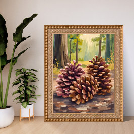 Pinienzapfen | Herbstliche Aquarell-Waldlandschaft Poster