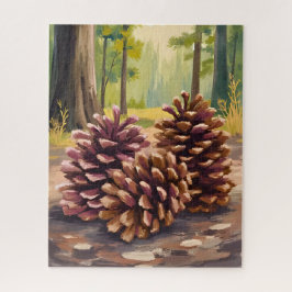 Pinienzapfen | Herbstliche Aquarell-Waldlandschaft Puzzle