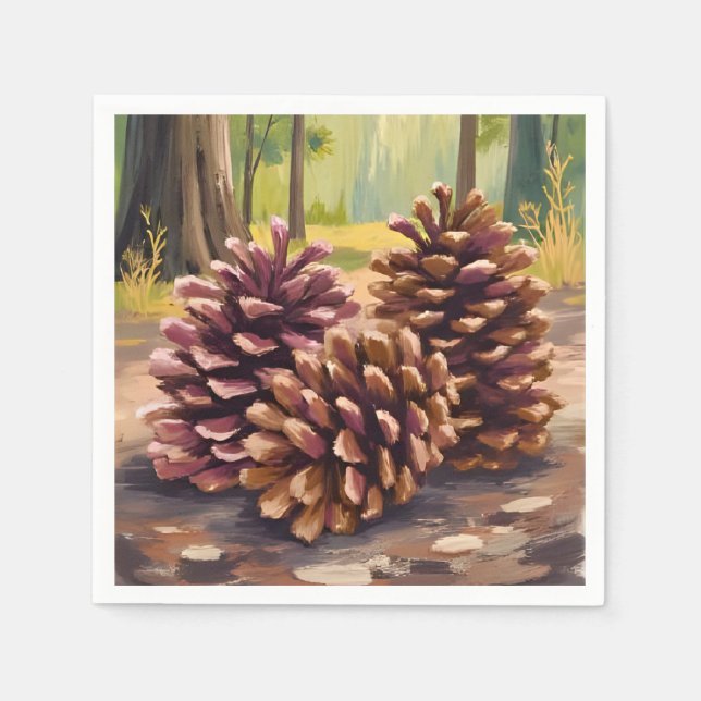 Pinienzapfen | Herbstliche Aquarell-Waldlandschaft Serviette (Vorderseite)