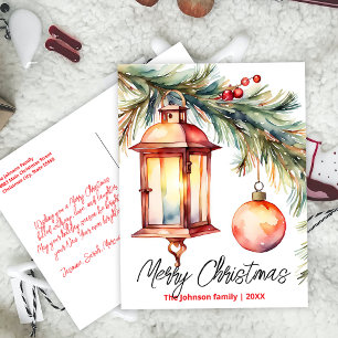 Pinienzweig und Holly Berries Feiertagspostkarte