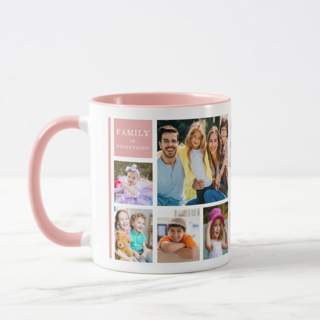 Pink 12 Family Photo Collage Quote Monogrammed  Tasse (Links)