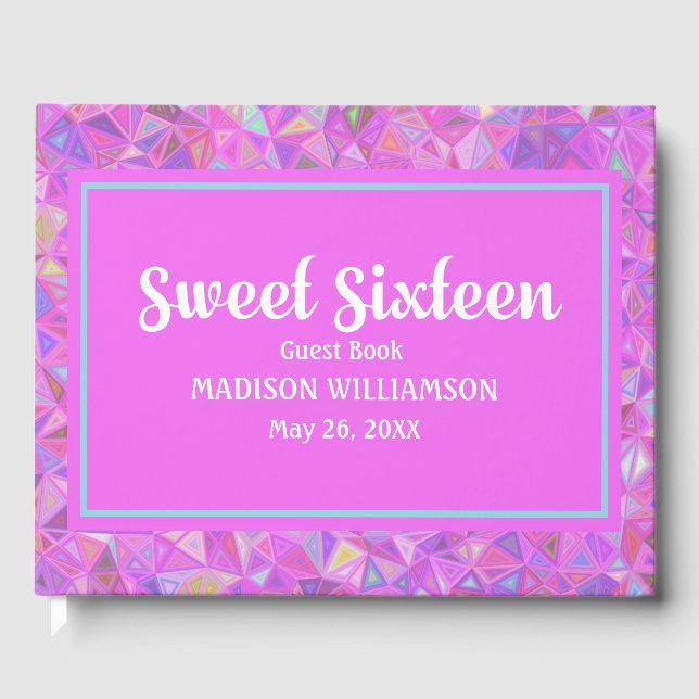 Pink 16 Birthday Personalisiert Guest Book Geometr Gästebuch (Vorderseite)