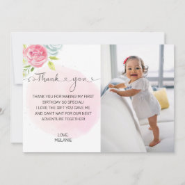 Pink 1. Geburtstag Foto Danke Karte