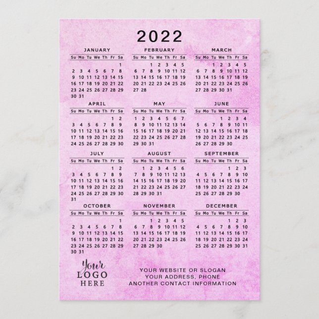 Pink 2022 Kalender Ihr Logo-Geschäft Programm (Vorderseite)