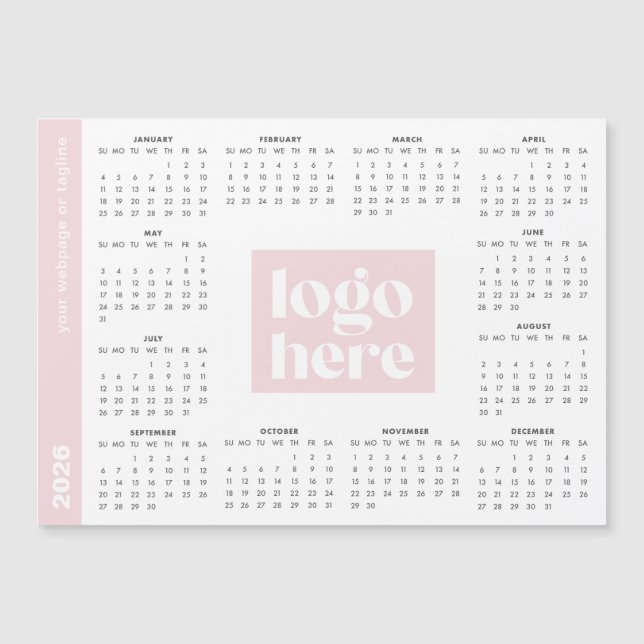 Pink 2026 Business Logo Magnetic Calendar Magnetkarte (Vorderseite)