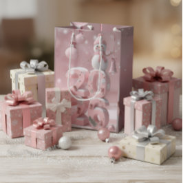 Pink 2026 Christmas & New Year Gift Bag Mittlere Geschenktüte