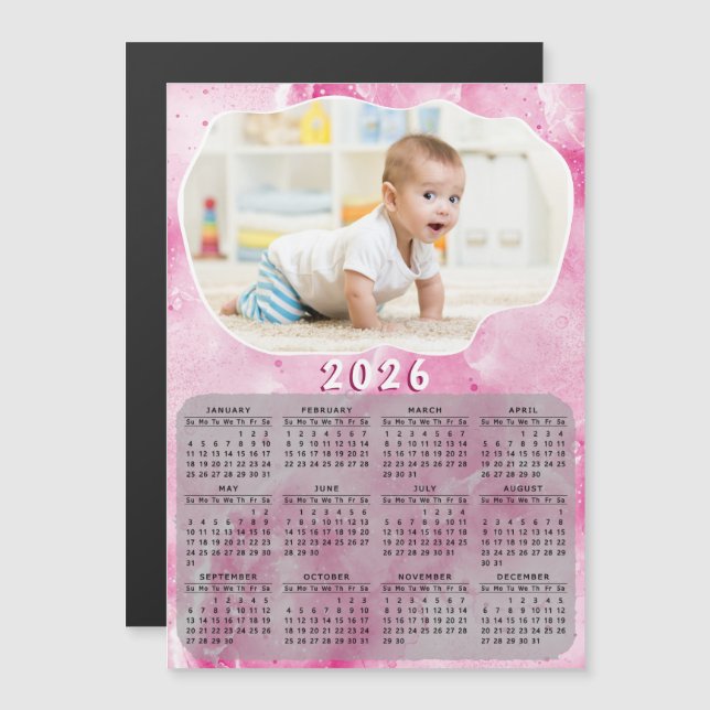 Pink 2026 Magnetic Calendar Benutzerdefiniertes Fo Magnetkarte (Vorne/Hinten)