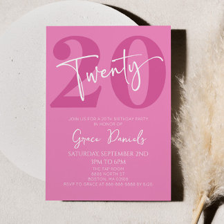 Pink 20. 20. Geburtstagspartei Einladung
