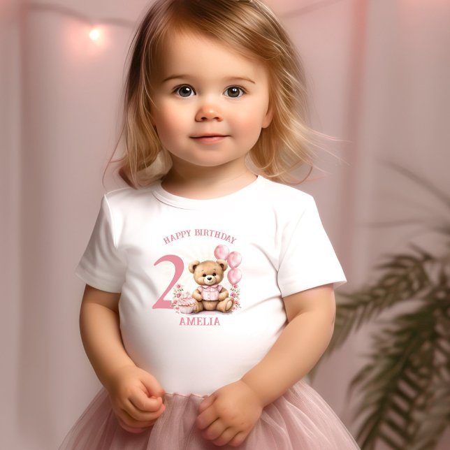 Pink 2. Bär Geburtstag Girl Kleinkind T - Shirt (Pink 2nd Bear Birthday Girl Toddler T-shirt)