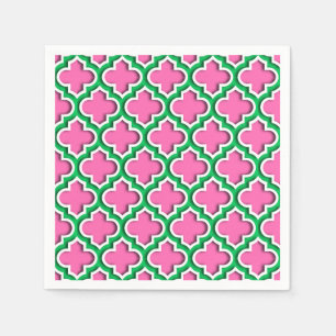 Pink #2, Smaragd, weißer Marokkaner Quatrefoil Serviette