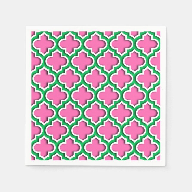 Pink #2, Smaragd, weißer Marokkaner Quatrefoil Serviette (Vorderseite)