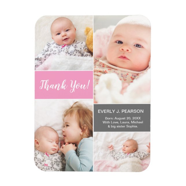 Pink 2nd Baby Girl Foto von Collage Thank you Cust Magnet (Vertikal)