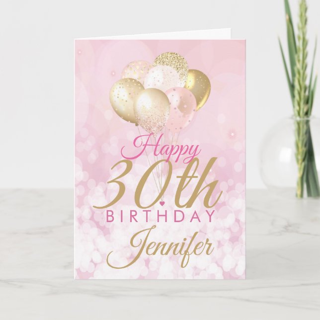 Pink 30. Geburtstag Glitzer Ballon Karte (Vorderseite)