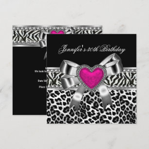 Pink 30. Geburtstagsfeier Zebra Schwarz Leopard Einladung