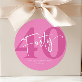 Pink 40. 40. Geburtstagsparty Gefallen Runder Aufkleber