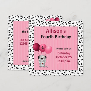 Pink 4. Geburtstag Party Dalmatiner Thema Einladung